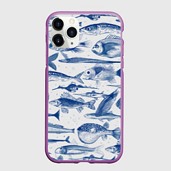 Чехол iPhone 11 Pro матовый Морские рыбы, цвет: 3D-фиолетовый