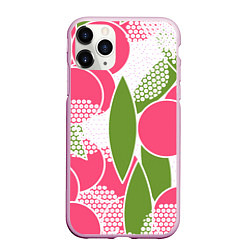 Чехол iPhone 11 Pro матовый Абстракция круги и зеленый лист, цвет: 3D-розовый