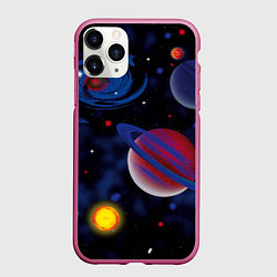 Чехол iPhone 11 Pro матовый Планеты, цвет: 3D-малиновый