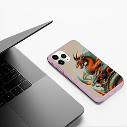 Чехол iPhone 11 Pro матовый Japan dragon - irezumi, цвет: 3D-розовый — фото 2