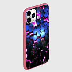 Чехол iPhone 11 Pro матовый Неоновые стильные соты, цвет: 3D-малиновый — фото 2