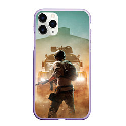 Чехол iPhone 11 Pro матовый PUBG и машина, цвет: 3D-светло-сиреневый