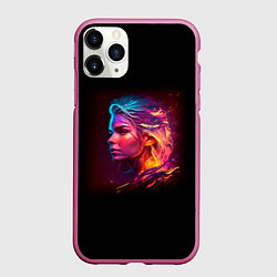 Чехол iPhone 11 Pro матовый Неоновая девушка II, цвет: 3D-малиновый