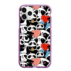 Чехол iPhone 11 Pro матовый Панды с сердечками, цвет: 3D-фиолетовый