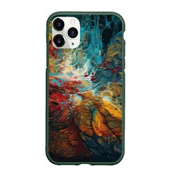 Чехол iPhone 11 Pro матовый Яркий флюид арт, цвет: 3D-темно-зеленый