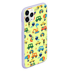 Чехол iPhone 11 Pro матовый Радуга и машинки - паттерн зеленый, цвет: 3D-светло-сиреневый — фото 2