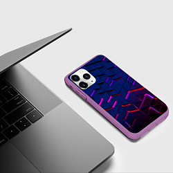Чехол iPhone 11 Pro матовый Неоновые треугольники с подсветкой, цвет: 3D-фиолетовый — фото 2