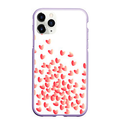 Чехол iPhone 11 Pro матовый Падающие сердечки, цвет: 3D-светло-сиреневый