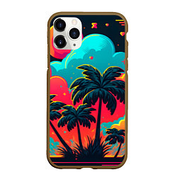 Чехол iPhone 11 Pro матовый Неоновые пальмы на закате, цвет: 3D-коричневый