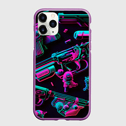 Чехол iPhone 11 Pro матовый Неоновый пистолет, цвет: 3D-фиолетовый