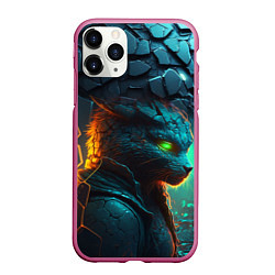 Чехол iPhone 11 Pro матовый Кот из разломленных неоновых плит