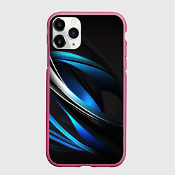 Чехол iPhone 11 Pro матовый Абстрактные синие и белые линии на черном фоне