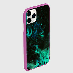 Чехол iPhone 11 Pro матовый Черно-зеленые разводы краски, цвет: 3D-фиолетовый — фото 2