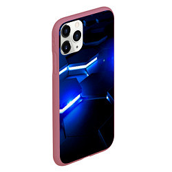 Чехол iPhone 11 Pro матовый Металлические соты с синей подсветкой, цвет: 3D-малиновый — фото 2