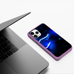 Чехол iPhone 11 Pro матовый Металлические соты с синей подсветкой, цвет: 3D-фиолетовый — фото 2