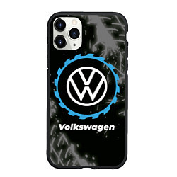 Чехол iPhone 11 Pro матовый Volkswagen в стиле Top Gear со следами шин на фоне, цвет: 3D-черный