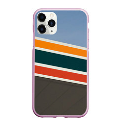 Чехол iPhone 11 Pro матовый Оранжевые и белые абстрактные полосы, цвет: 3D-розовый