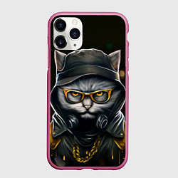 Чехол iPhone 11 Pro матовый Rich grey Cat, цвет: 3D-малиновый