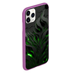 Чехол iPhone 11 Pro матовый Объемные черные и зеленые линии, цвет: 3D-фиолетовый — фото 2