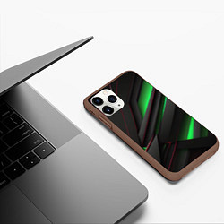 Чехол iPhone 11 Pro матовый Объемная текстура с зеленым свечением, цвет: 3D-коричневый — фото 2