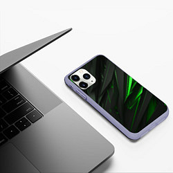 Чехол iPhone 11 Pro матовый Черные объекты в зеленым свечением, цвет: 3D-светло-сиреневый — фото 2