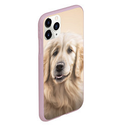 Чехол iPhone 11 Pro матовый Золотистый ретривер - на бежевом, цвет: 3D-розовый — фото 2