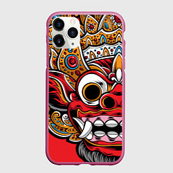 Чехол iPhone 11 Pro матовый Barong - Bali - tattoo, цвет: 3D-малиновый