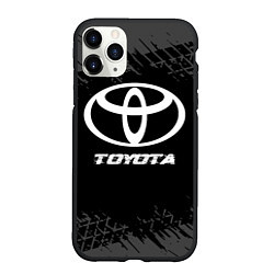 Чехол iPhone 11 Pro матовый Toyota speed на темном фоне со следами шин, цвет: 3D-черный