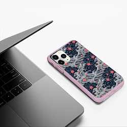 Чехол iPhone 11 Pro матовый Цветы и волны, цвет: 3D-розовый — фото 2