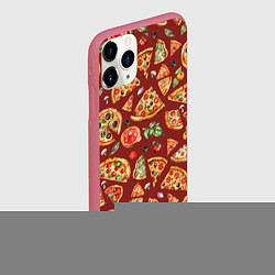 Чехол iPhone 11 Pro матовый Кусочки пиццы ассорти - акварельный паттерн, цвет: 3D-малиновый — фото 2