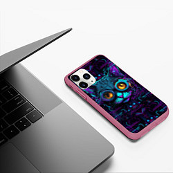 Чехол iPhone 11 Pro матовый Cat - cyberpunk style, цвет: 3D-малиновый — фото 2