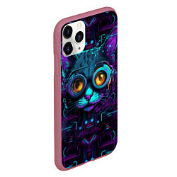 Чехол iPhone 11 Pro матовый Cat - cyberpunk style, цвет: 3D-малиновый — фото 2