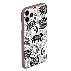 Чехол iPhone 11 Pro матовый Веточки и лесные звери - паттерн, цвет: 3D-коричневый — фото 2