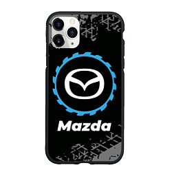 Чехол iPhone 11 Pro матовый Mazda в стиле Top Gear со следами шин на фоне