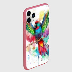 Чехол iPhone 11 Pro матовый Разноцветный акварельный попугай с расправленными, цвет: 3D-малиновый — фото 2
