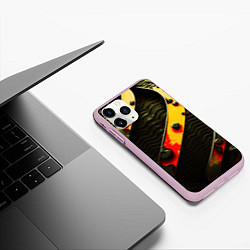 Чехол iPhone 11 Pro матовый Зеленая текстура оранжевые полосы, цвет: 3D-розовый — фото 2