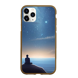 Чехол iPhone 11 Pro матовый Мальчик, космос и море