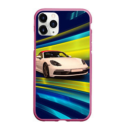 Чехол iPhone 11 Pro матовый Спорткар Porsche в движении, цвет: 3D-малиновый