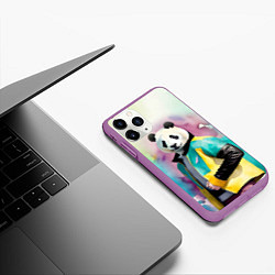 Чехол iPhone 11 Pro матовый Прикольный панда в модной куртке, цвет: 3D-фиолетовый — фото 2