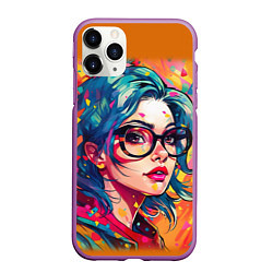 Чехол iPhone 11 Pro матовый Девушка в очках, цвет: 3D-фиолетовый