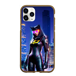 Чехол iPhone 11 Pro матовый Cat girl on the background of a megalopolis