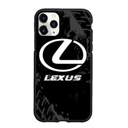 Чехол iPhone 11 Pro матовый Lexus speed на темном фоне со следами шин