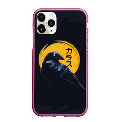 Чехол iPhone 11 Pro матовый Raven and moon, цвет: 3D-малиновый