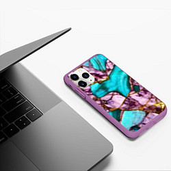 Чехол iPhone 11 Pro матовый Рисунок текстуры синего и фиолетового мрамора, цвет: 3D-фиолетовый — фото 2