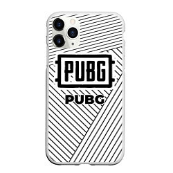 Чехол iPhone 11 Pro матовый Символ PUBG на светлом фоне с полосами, цвет: 3D-белый