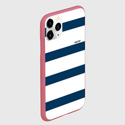 Чехол iPhone 11 Pro матовый Бело-синий полосатый узор, цвет: 3D-малиновый — фото 2