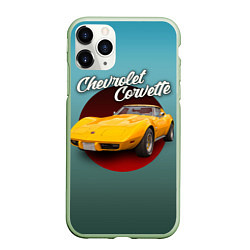 Чехол iPhone 11 Pro матовый Классический спорткар Chevrolet Corvette Stingray, цвет: 3D-салатовый