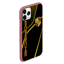 Чехол iPhone 11 Pro матовый Porsche - Gold line, цвет: 3D-малиновый — фото 2