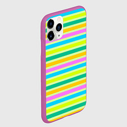 Чехол iPhone 11 Pro матовый Желто-зеленый полосатый узор, цвет: 3D-фиолетовый — фото 2