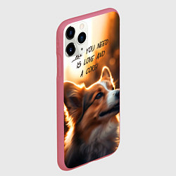 Чехол iPhone 11 Pro матовый Любовь и корги, цвет: 3D-малиновый — фото 2